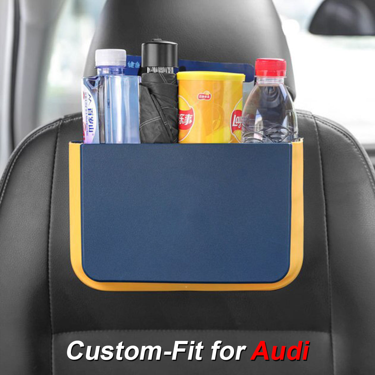 Hanging Waterproof Car Trash can-Foldable, Custom-Fit For Car, Waterproof, Equipped with Cup Holders and Trays DLRA251