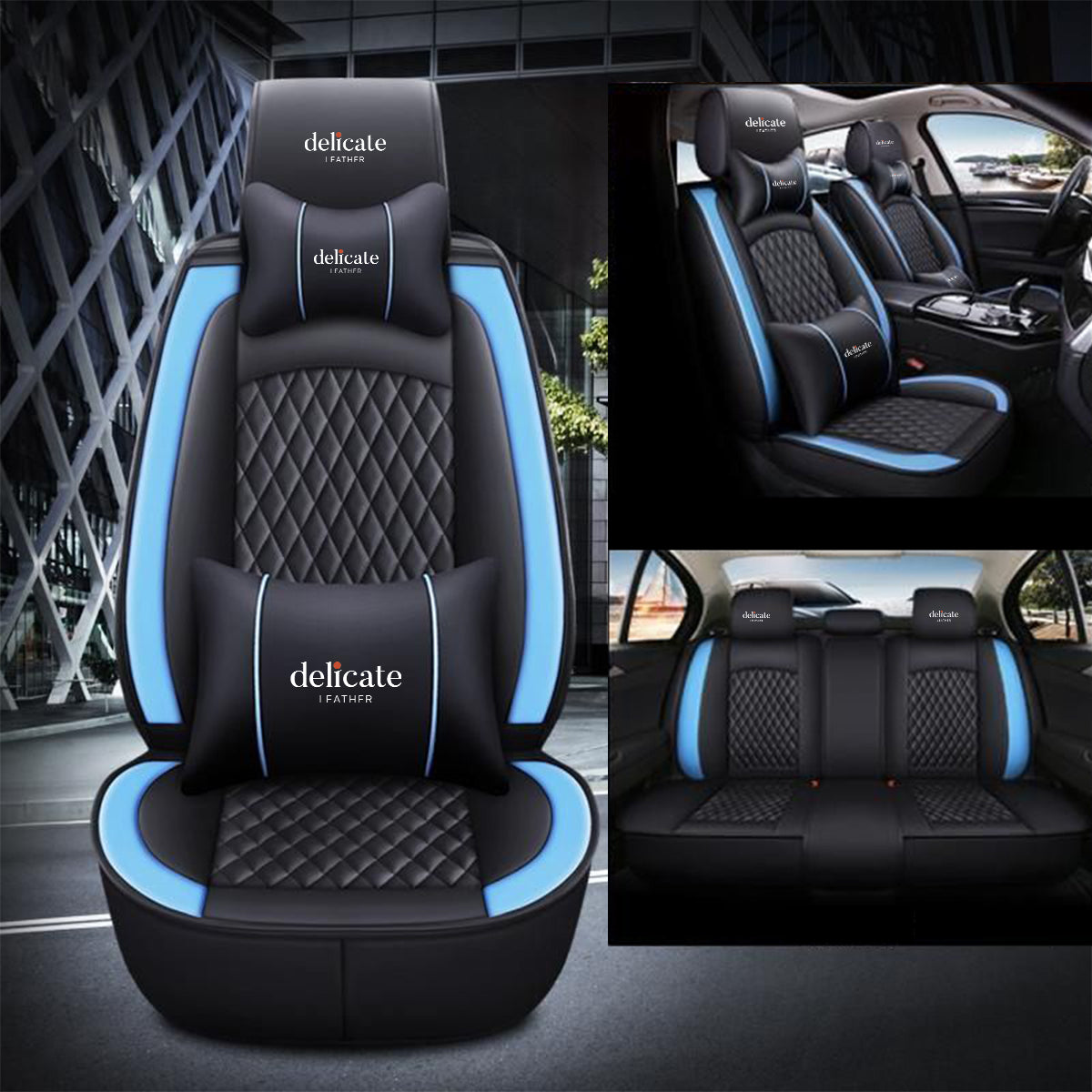 Delicate Leather Car Seat Covers Full Set, Custom For All Cars, Waterproof Leather Front Rear Seat Automotive Protection Cushions - Delicate Leather