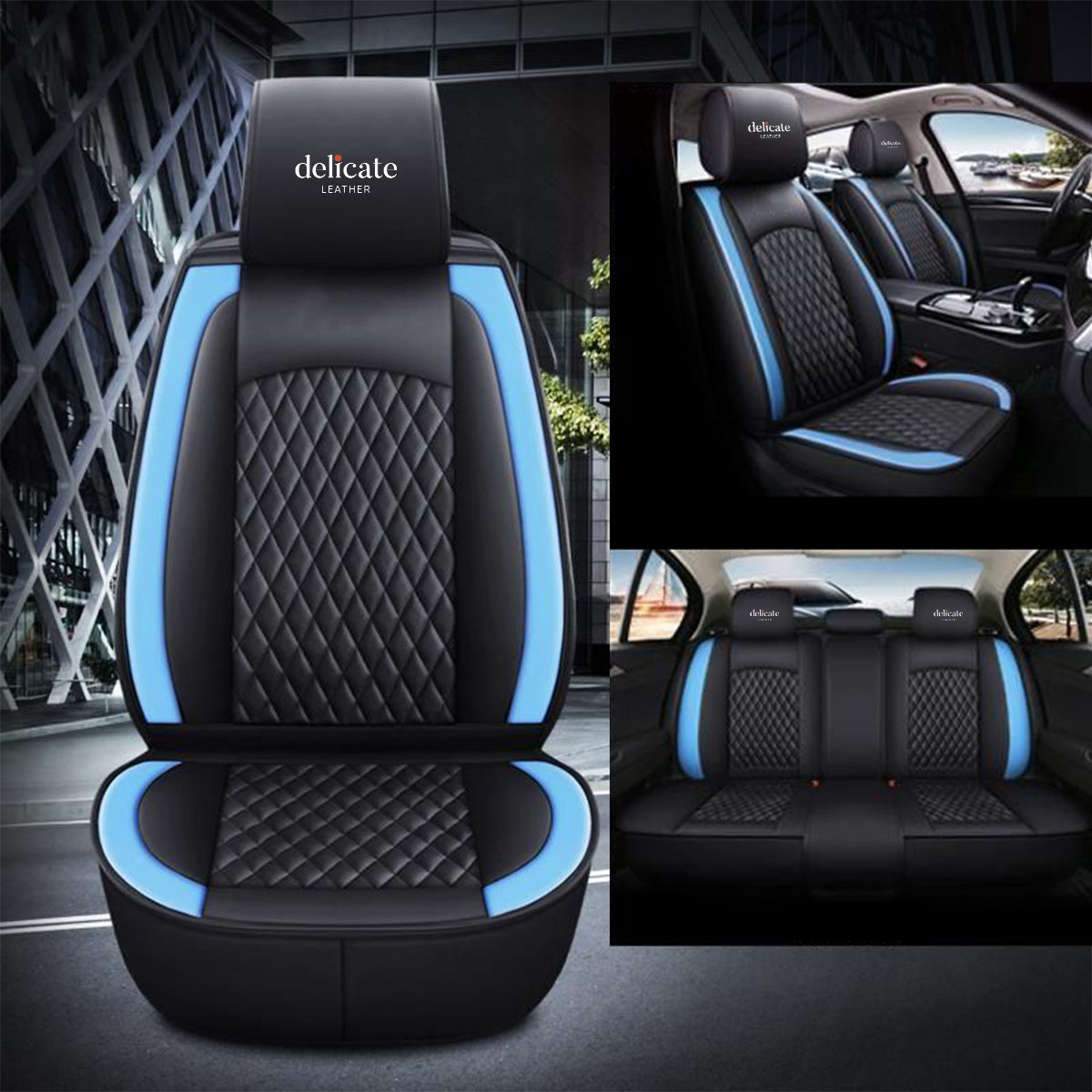 Delicate Leather Car Seat Covers Full Set, Custom For All Cars, Waterproof Leather Front Rear Seat Automotive Protection Cushions - Delicate Leather