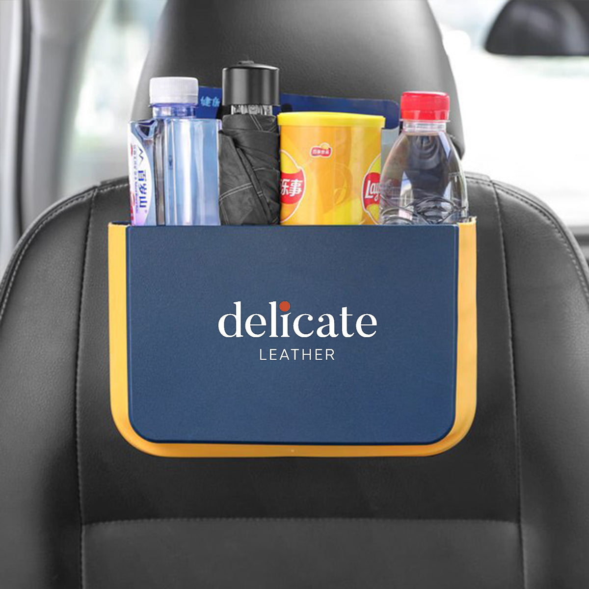 Delicate Leather Hanging Waterproof Car Trash can-Foldable, Custom For Your Cars, Waterproof, and Equipped with Cup Holders and Trays. Multi-Purpose, Car Accessories VE11992 - Delicate Leather