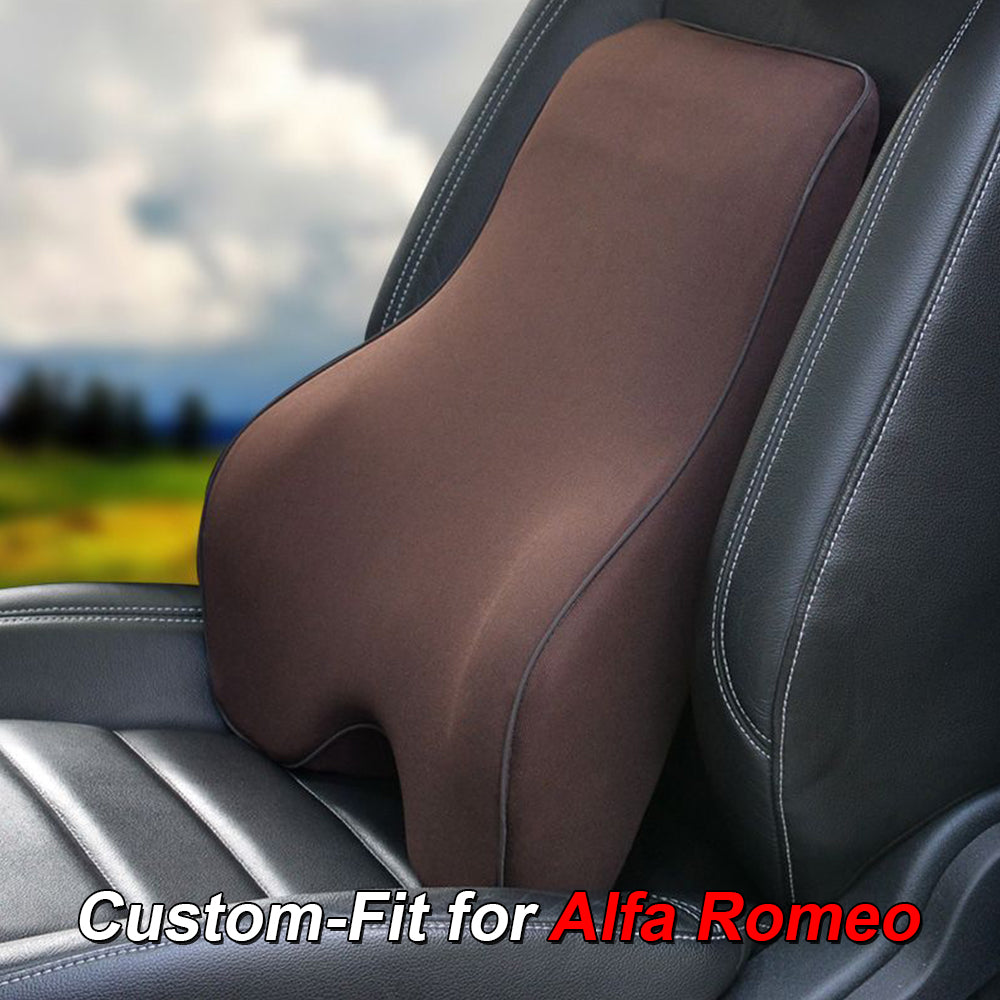 Lumbar Support Cushion for Car and Headrest Neck Pillow Kit, Custom-Fit For Alfa Romeo, Ergonomically Design for Car Seat, Car Accessories DLAR254 - Delicate Leather