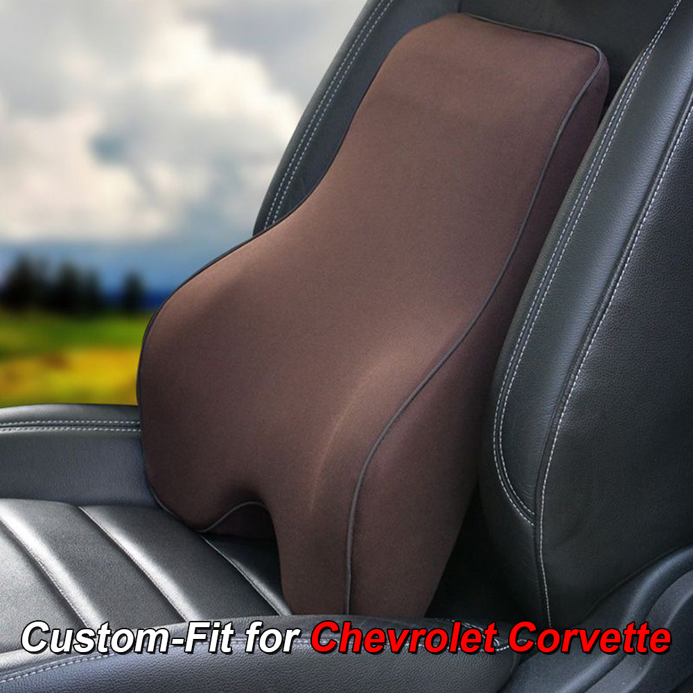 Lumbar Support Cushion for Car and Headrest Neck Pillow Kit, Custom-Fit For Chevrolet Corvette, Ergonomically Design for Car Seat, Car Accessories DLCC254 - Delicate Leather