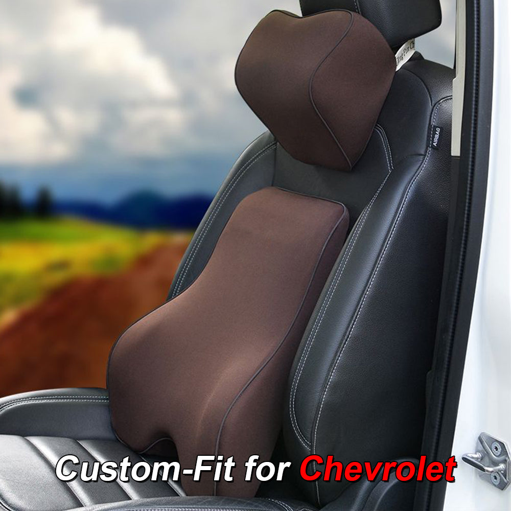 Lumbar Support Cushion for Car and Headrest Neck Pillow Kit, Custom-Fit For Chevrolet, Ergonomically Design for Car Seat, Car Accessories DLCH254 - Delicate Leather
