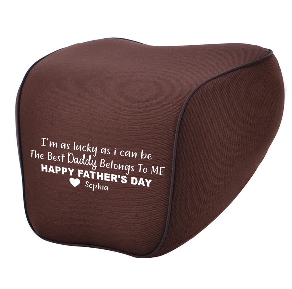 Personalized Lumbar Support Cushion for Car and Headrest Neck Pillow Kit, Happy Father's Day, Custom For Cars, Ergonomically Design for Car Seat, Car Accessories, Gift for Daddy - Delicate Leather