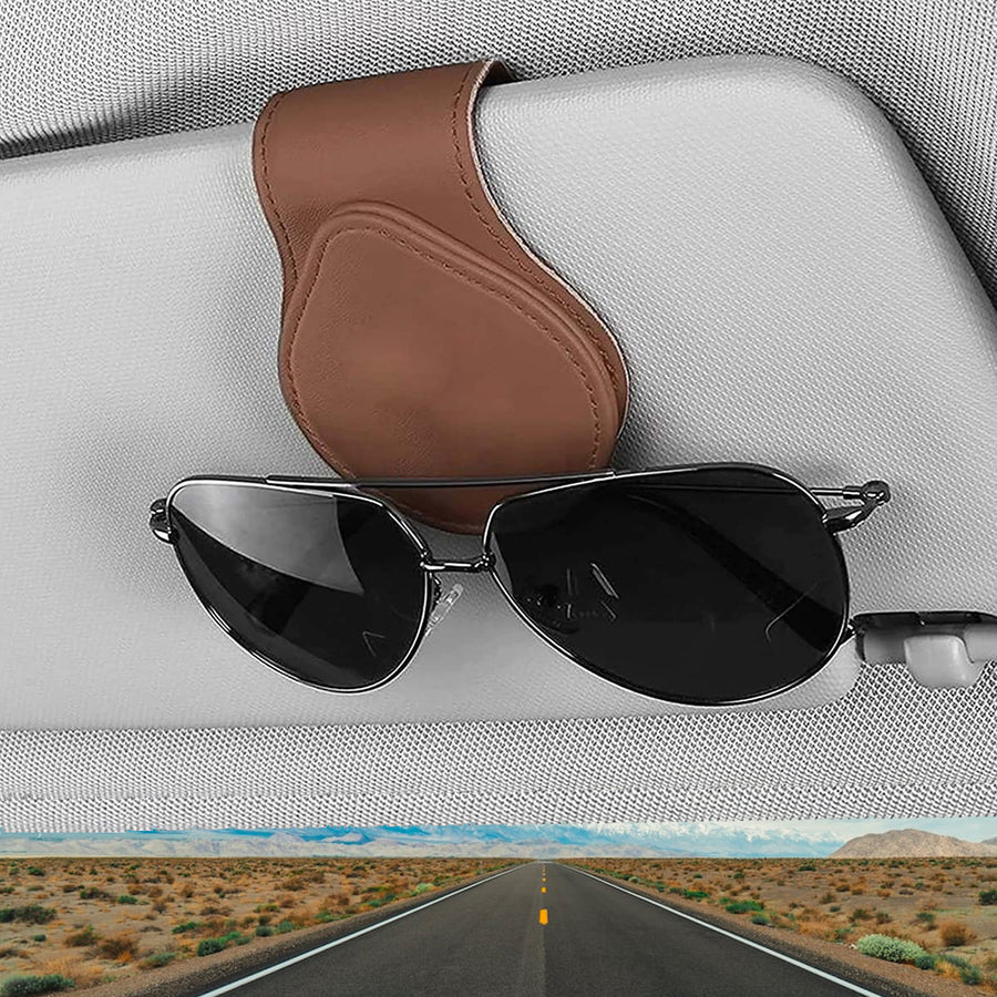 Car Sunglasses Holder, Custom-Fit For Car, Magnetic Leather Glasses Frame 2024 Update DLHY230 - Delicate Leather