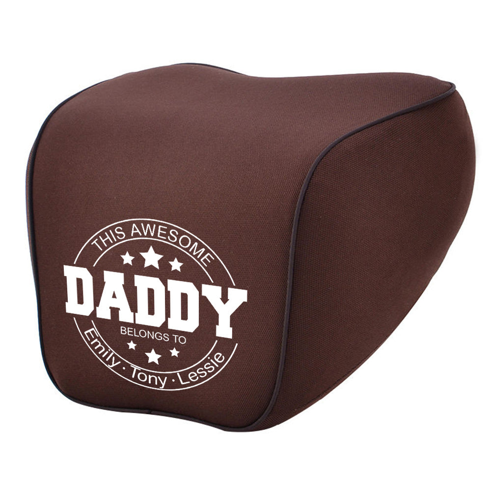 Personalized Lumbar Support Cushion for Car and Headrest Neck Pillow Kit, Happy Father's Day, Custom For Cars, Ergonomically Design for Car Seat, Car Accessories, Gift for Daddy - Delicate Leather