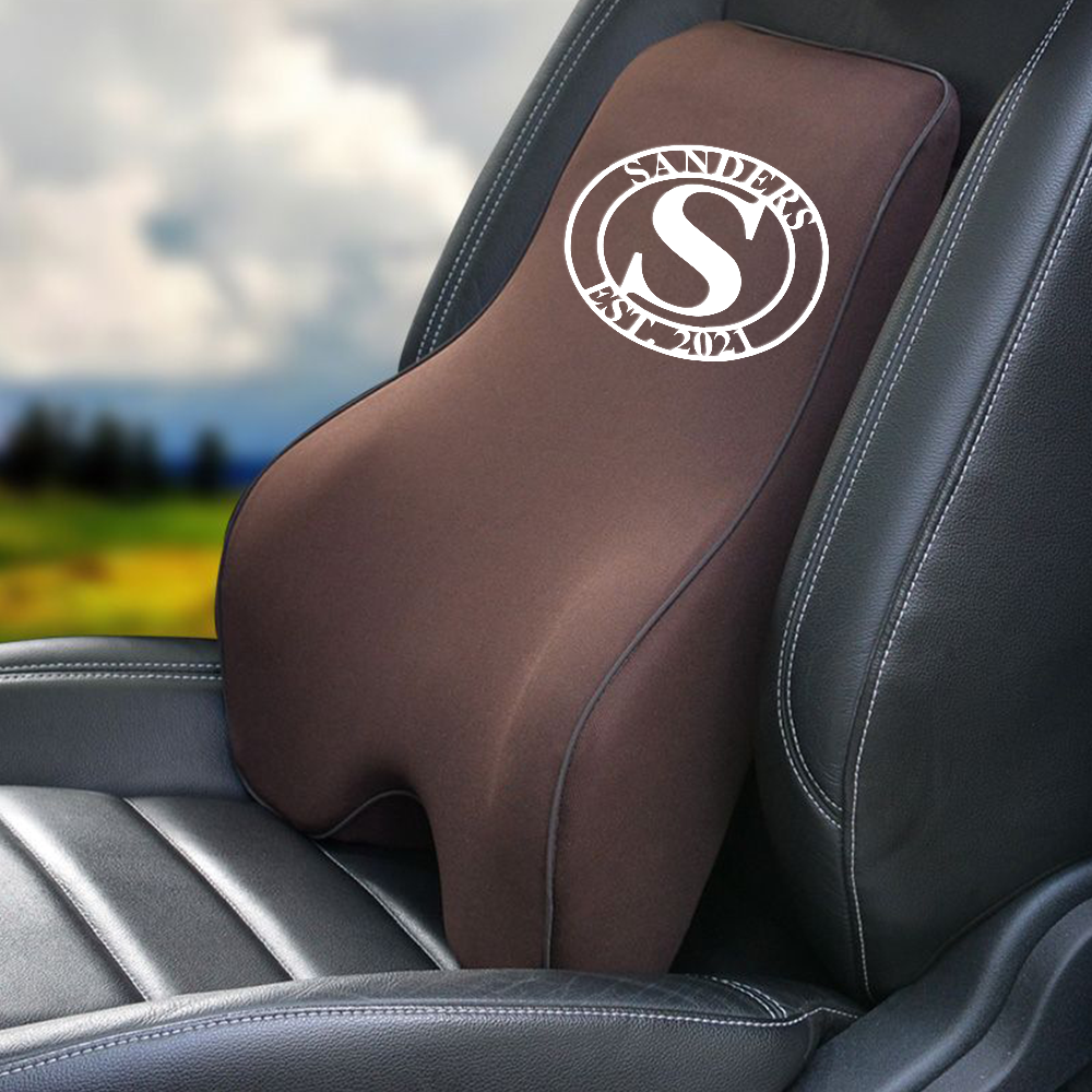 Personalized Wedding Gift Custom Name Lumbar Support Cushion for Car and Headrest Neck Pillow Kit, Anniversary Couple Gift Personalized, Happy Anniversary, Valentines Day Gift Romantic, Car Accessories 01 - Delicate Leather