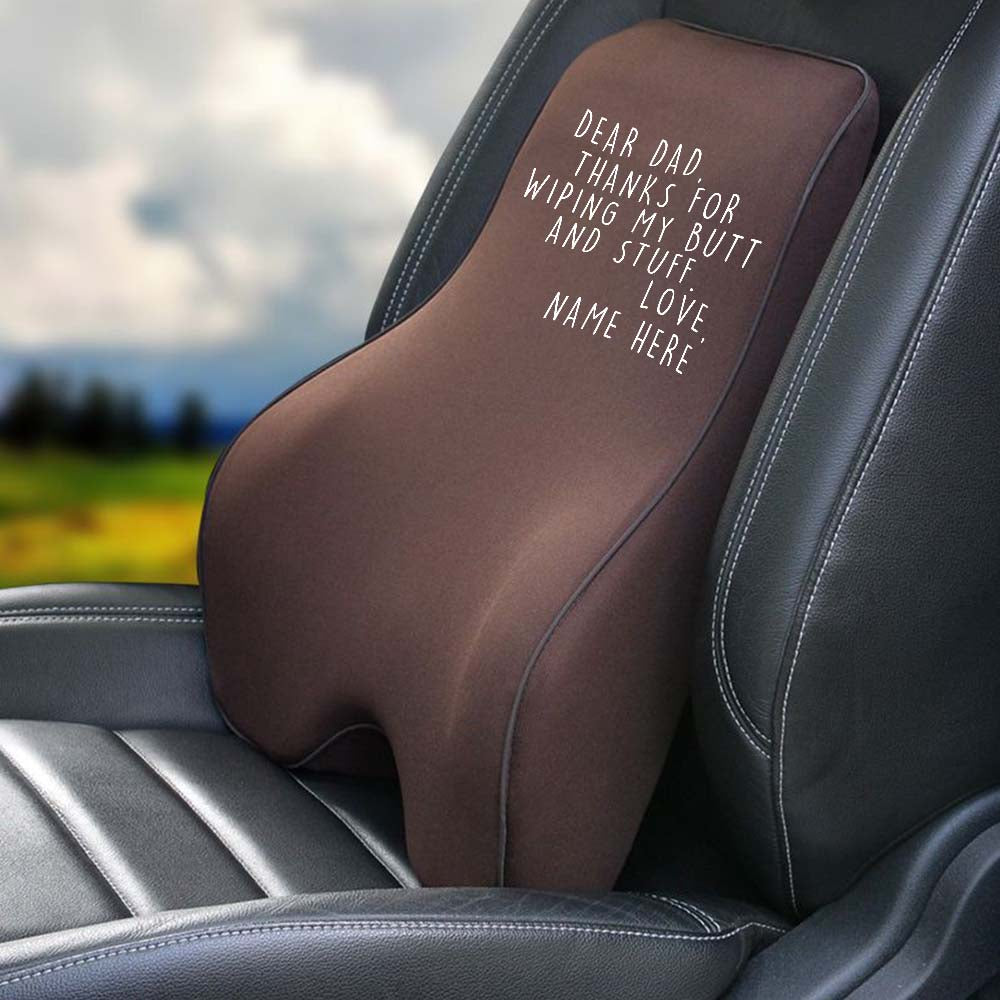 Personalized Lumbar Support Cushion for Car and Headrest Neck Pillow Kit, Happy Father's Day, Custom For Cars, Ergonomically Design for Car Seat, Car Accessories, Gift for Daddy - Delicate Leather