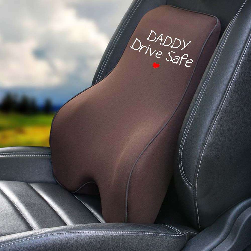 Lumbar Support Cushion for Car and Headrest Neck Pillow Kit, Daddy Drive Safe, Custom For Cars, Ergonomically Design for Car Seat, Car Accessories, Gift for Daddy - Delicate Leather