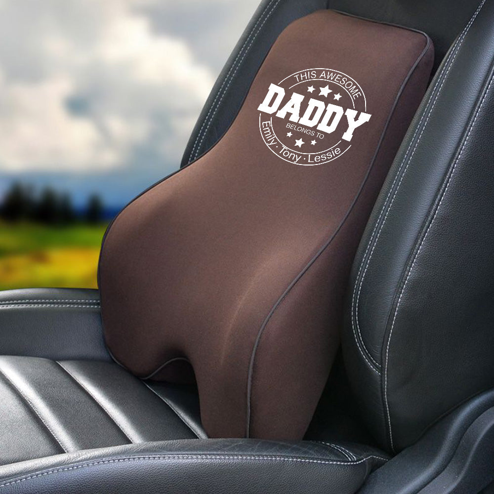 Personalized Lumbar Support Cushion for Car and Headrest Neck Pillow Kit, Happy Father's Day, Custom For Cars, Ergonomically Design for Car Seat, Car Accessories, Gift for Daddy - Delicate Leather