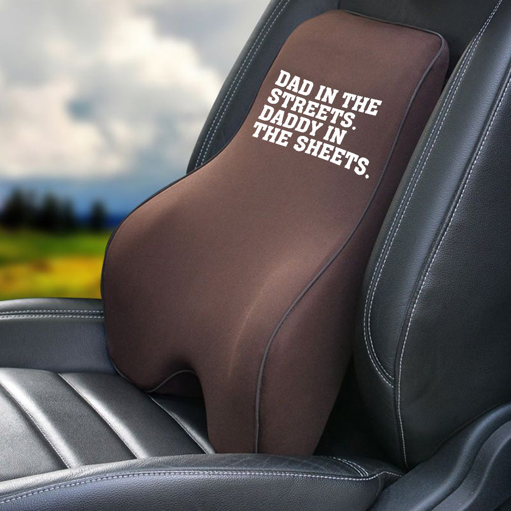 Lumbar Support Cushion for Car and Headrest Neck Pillow Kit, Dad In The Streets. Daddy In The Sheets, Custom For Cars, Ergonomically Design for Car Seat, Car Accessories, Gift for Daddy - Delicate Leather
