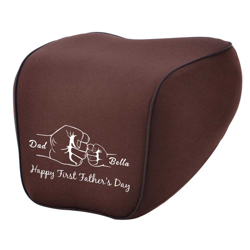 Personalized Lumbar Support Cushion for Car and Headrest Neck Pillow Kit, Happy Father's Day, Custom For Cars, Ergonomically Design for Car Seat, Car Accessories, Gift for Daddy - Delicate Leather
