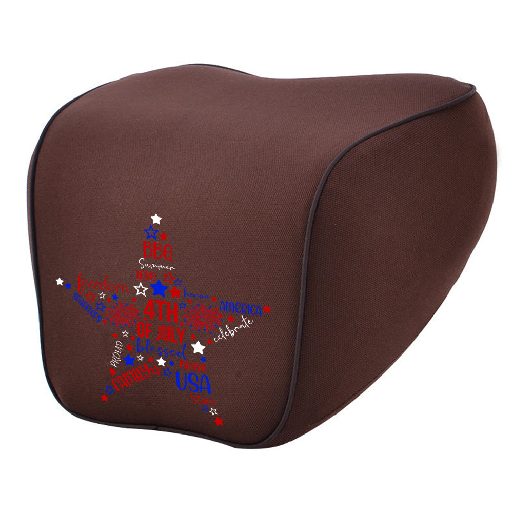 Fourth of July Lumbar Support Cushion for Car and Headrest Neck Pillow Kit, Custom For Cars, Ergonomically Design for Car Seat, Car Accessories, American Flag Star 07 - Delicate Leather
