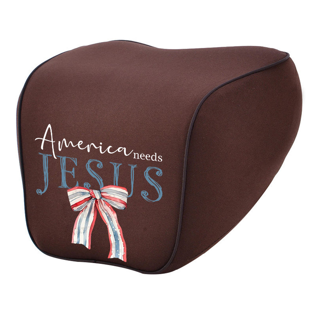 America Needs Jesus Lumbar Support Cushion for Car and Headrest Neck Pillow Kit, Custom For Cars, Ergonomically Design for Car Seat, Car Accessories, 4th of July 04 - Delicate Leather