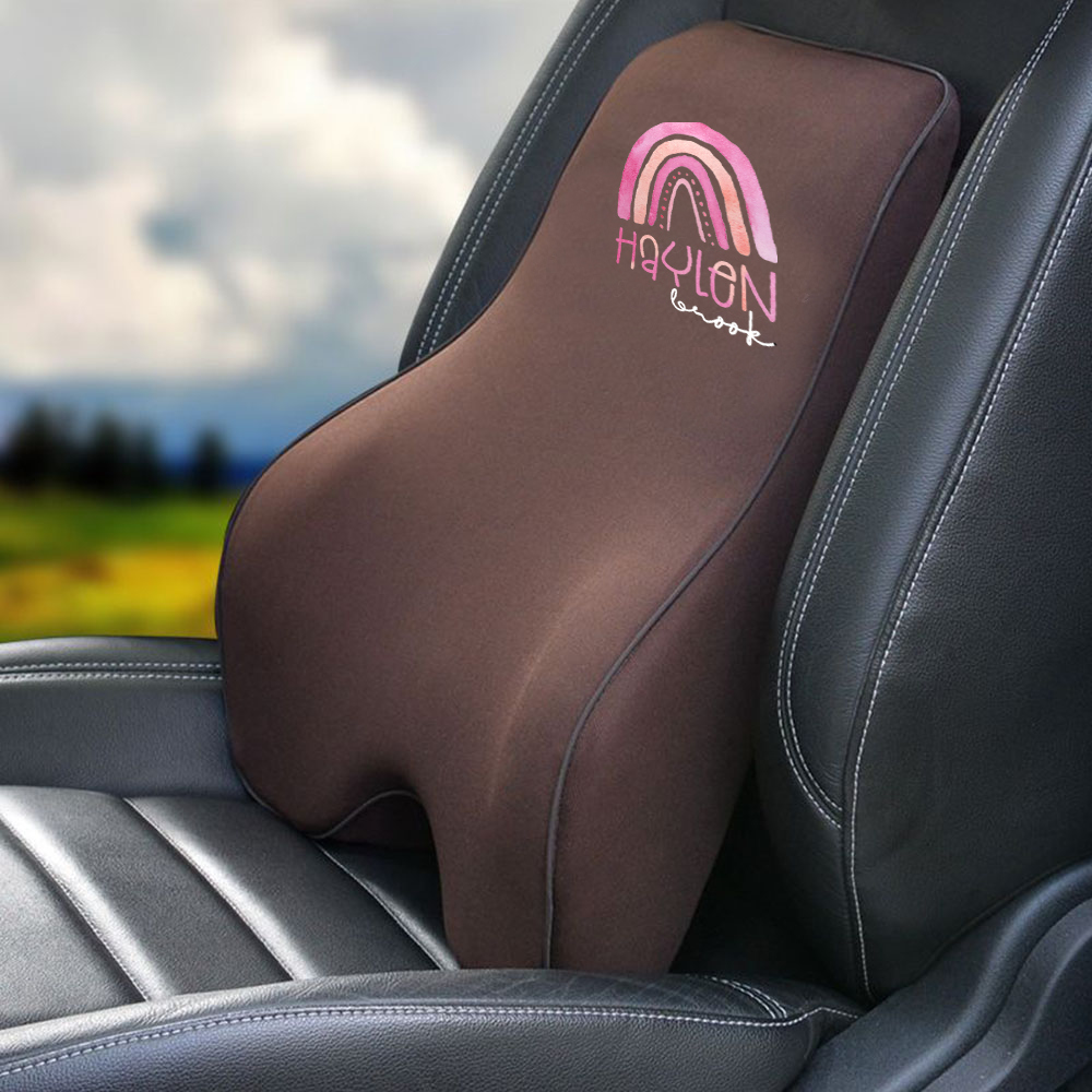 Custom Name Lumbar Support Cushion for Car and Headrest Neck Pillow Kit, Personalized Gift, Custom For Cars, Ergonomically Design for Car Seat, Car Accessories, Personalised Lumbar Support Cushion, Name Lumbar Support Cushion L6 - Delicate Leather