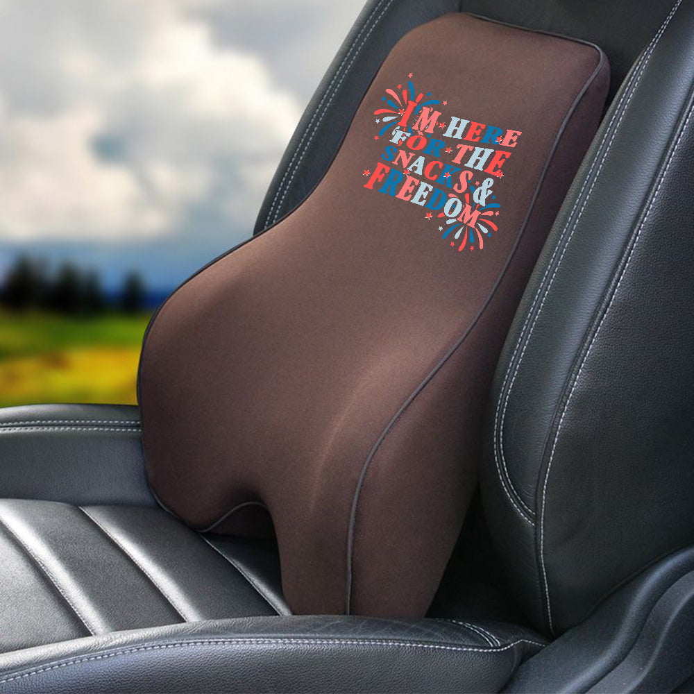 I'm Here for The Snacks and Freedom Lumbar Support Cushion for Car and Headrest Neck Pillow Kit, Custom For Cars, Ergonomically Design for Car Seat, Car Accessories, Retro 4th of July 01
