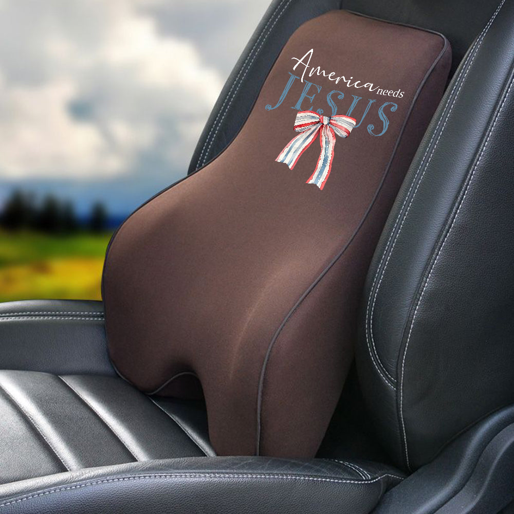 America Needs Jesus Lumbar Support Cushion for Car and Headrest Neck Pillow Kit, Custom For Cars, Ergonomically Design for Car Seat, Car Accessories, 4th of July 04 - Delicate Leather