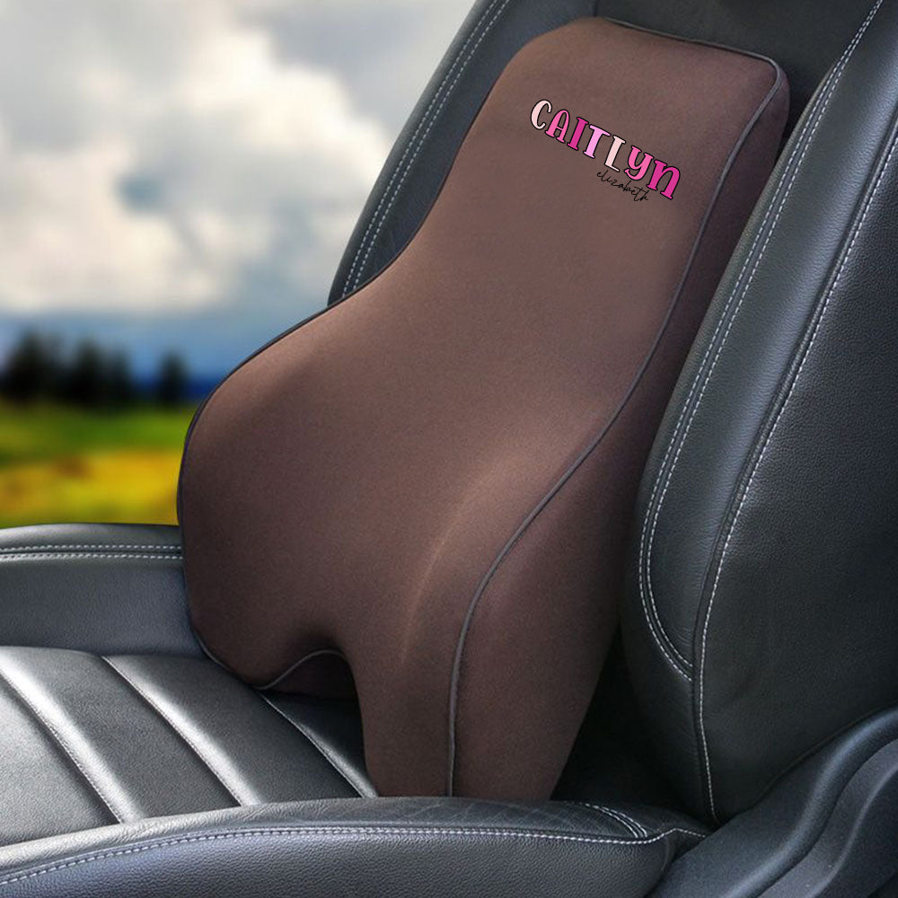 Custom Name Lumbar Support Cushion for Car and Headrest Neck Pillow Kit, Personalized Gift, Custom For Cars, Ergonomically Design for Car Seat, Car Accessories, Personalised Lumbar Support Cushion, Name Lumbar Support Cushion L4 - Delicate Leather