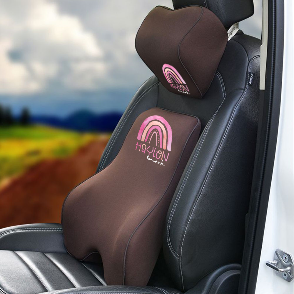 Custom Name Lumbar Support Cushion for Car and Headrest Neck Pillow Kit, Personalized Gift, Custom For Cars, Ergonomically Design for Car Seat, Car Accessories, Personalised Lumbar Support Cushion, Name Lumbar Support Cushion L6 - Delicate Leather