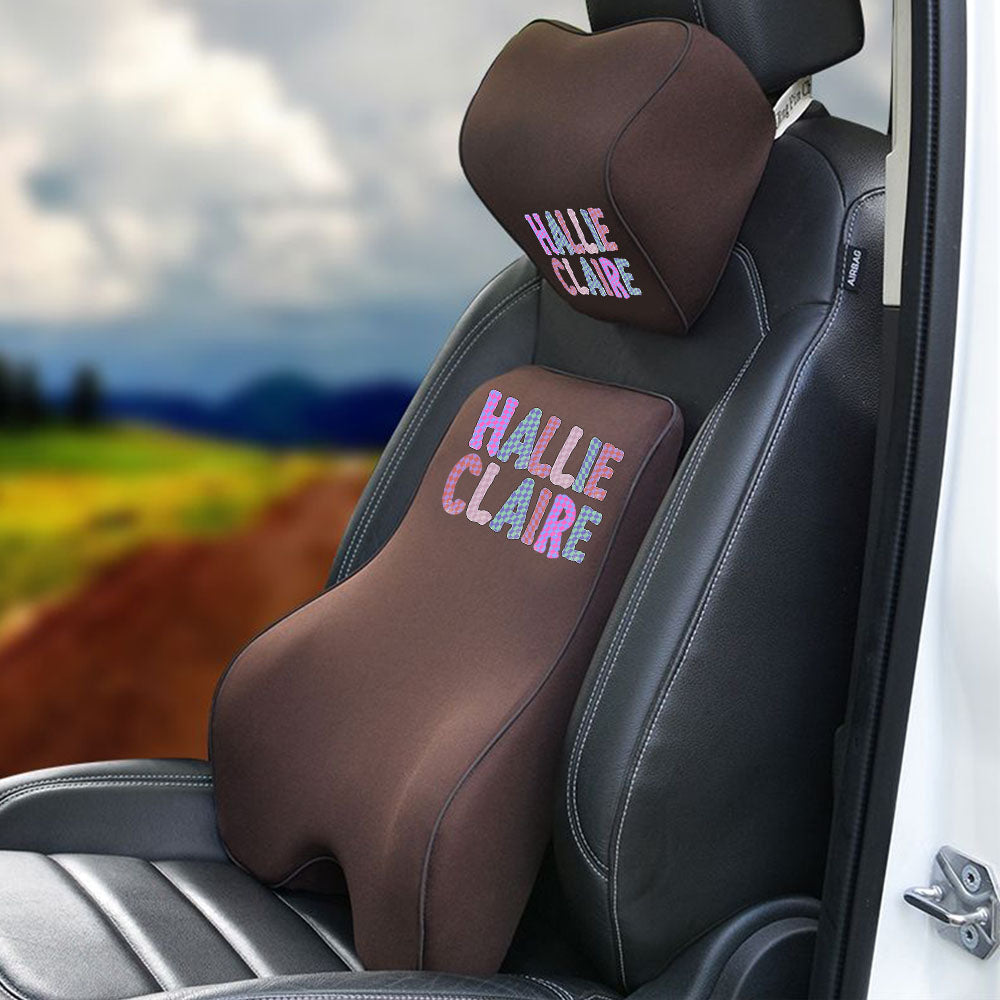 Custom Name Lumbar Support Cushion for Car and Headrest Neck Pillow Kit, Personalized Gift, Custom For Cars, Ergonomically Design for Car Seat, Car Accessories, Personalised Lumbar Support Cushion, Name Lumbar Support Cushion L1 - Delicate Leather
