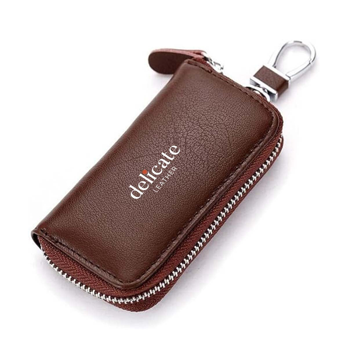 Custom fit for Car Gender-Neutral Luxury Leather Key Holder Wallet with 6 Hooks and Zipper Closure for Car Keys - Delicate Leather