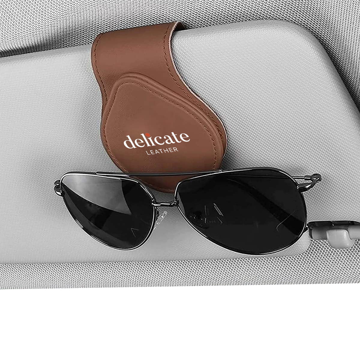 Delicate Leather Car Sunglasses Holder – Custom Magnetic Leather Glasses Clip for Sun Visor, 2025 Upgrade - Delicate Leather