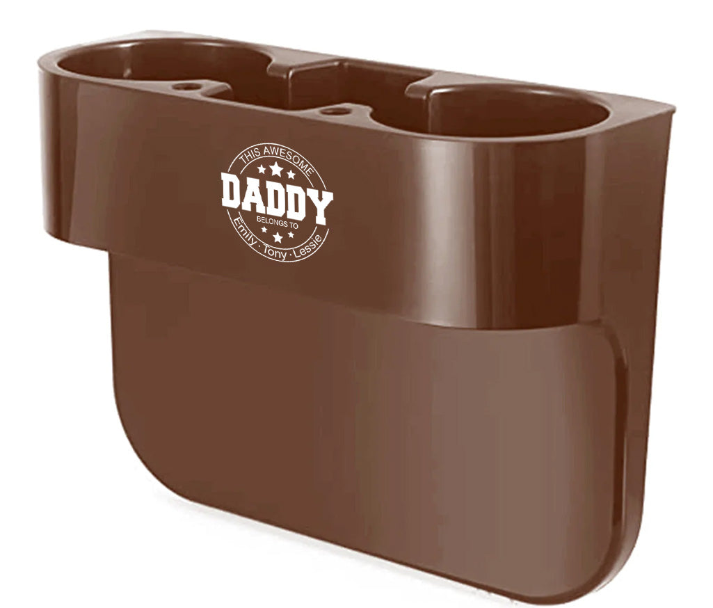 Personalized Cup Holder Portable Multifunction Vehicle Seat Cup Cell Phone Drinks Holder Box Car Interior Organizer, Happy Father's Day, Custom For Your Cars, Car Accessories, Gift for Daddy - Delicate Leather