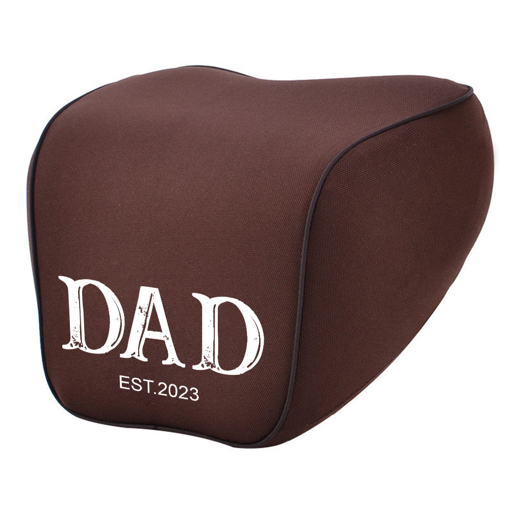 Personalized Lumbar Support Cushion for Car and Headrest Neck Pillow Kit, Custom For Cars, Daddy Est Year Lumbar Support Cushion, Happy Father's Day, Car Accessories - Delicate Leather