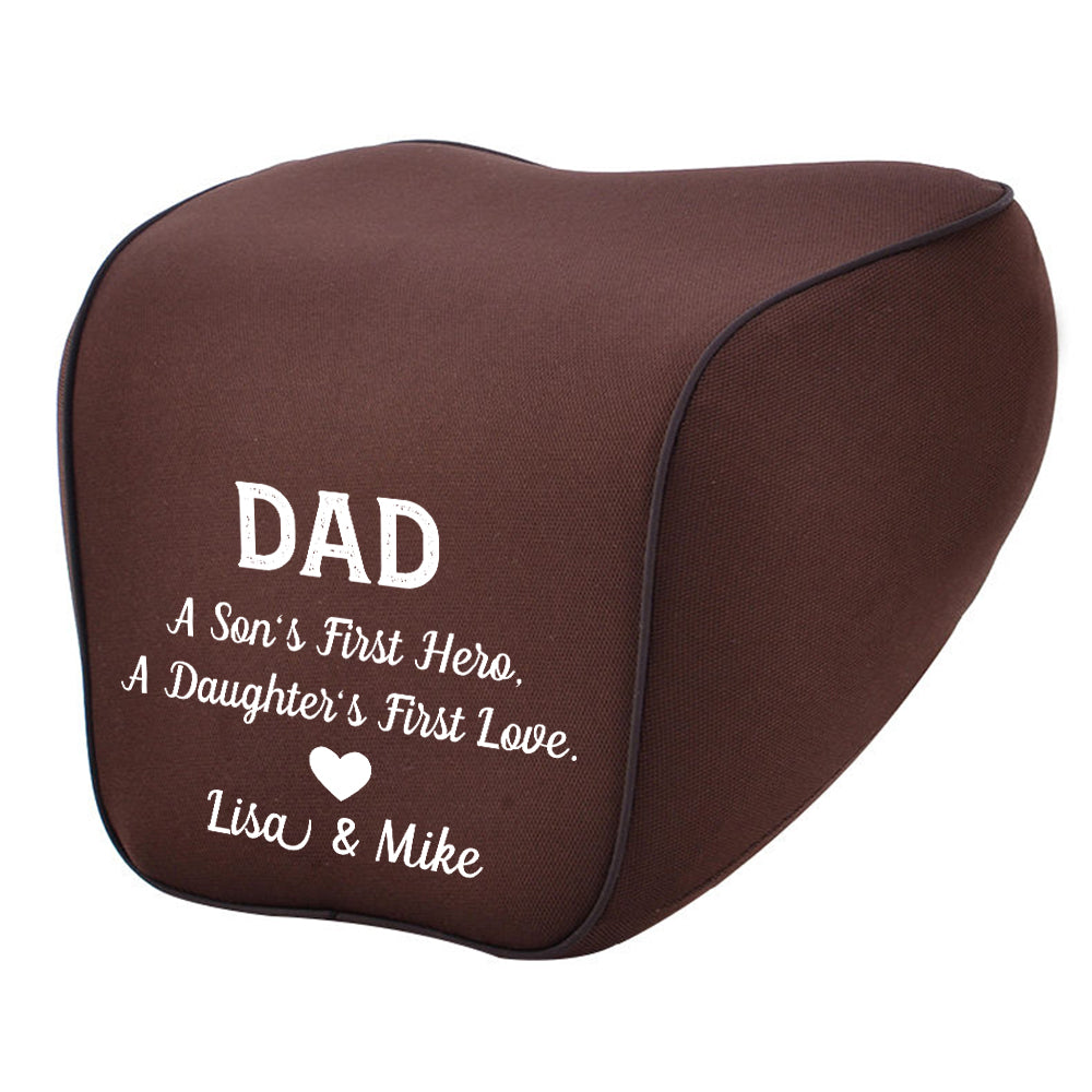 Personalized Lumbar Support Cushion for Car and Headrest Neck Pillow Kit, Happy Father's Day, Custom For Cars, Ergonomically Design for Car Seat, Car Accessories, Gift for Daddy - Delicate Leather