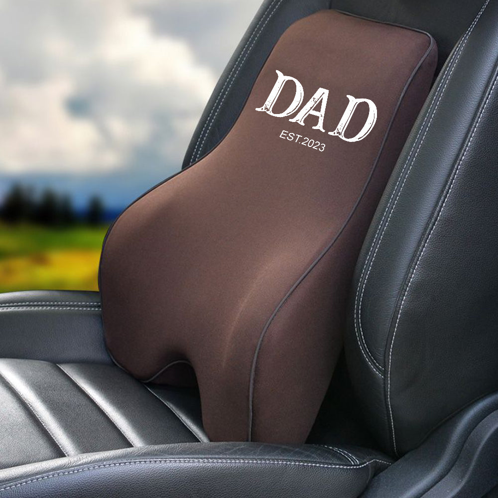 Personalized Lumbar Support Cushion for Car and Headrest Neck Pillow Kit, Custom For Cars, Daddy Est Year Lumbar Support Cushion, Happy Father's Day, Car Accessories - Delicate Leather