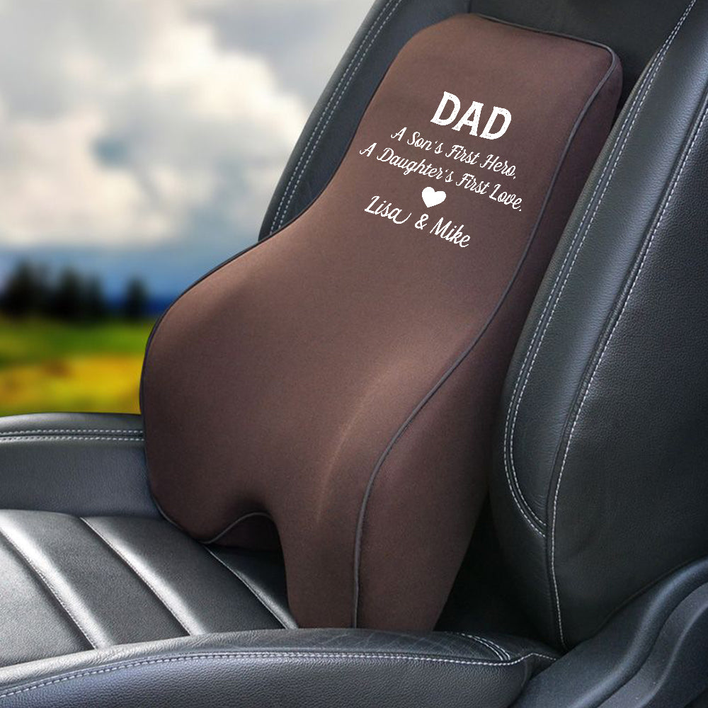 Personalized Lumbar Support Cushion for Car and Headrest Neck Pillow Kit, Happy Father's Day, Custom For Cars, Ergonomically Design for Car Seat, Car Accessories, Gift for Daddy - Delicate Leather