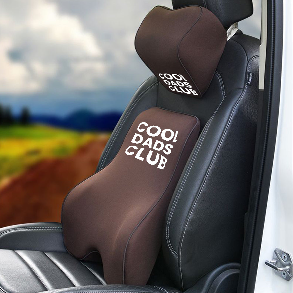 Cool Dads Club Lumbar Support Cushion for Car and Headrest Neck Pillow Kit, Custom For Cars, Ergonomically Design for Car Seat, Father's Day Gift, Car Accessories - Delicate Leather