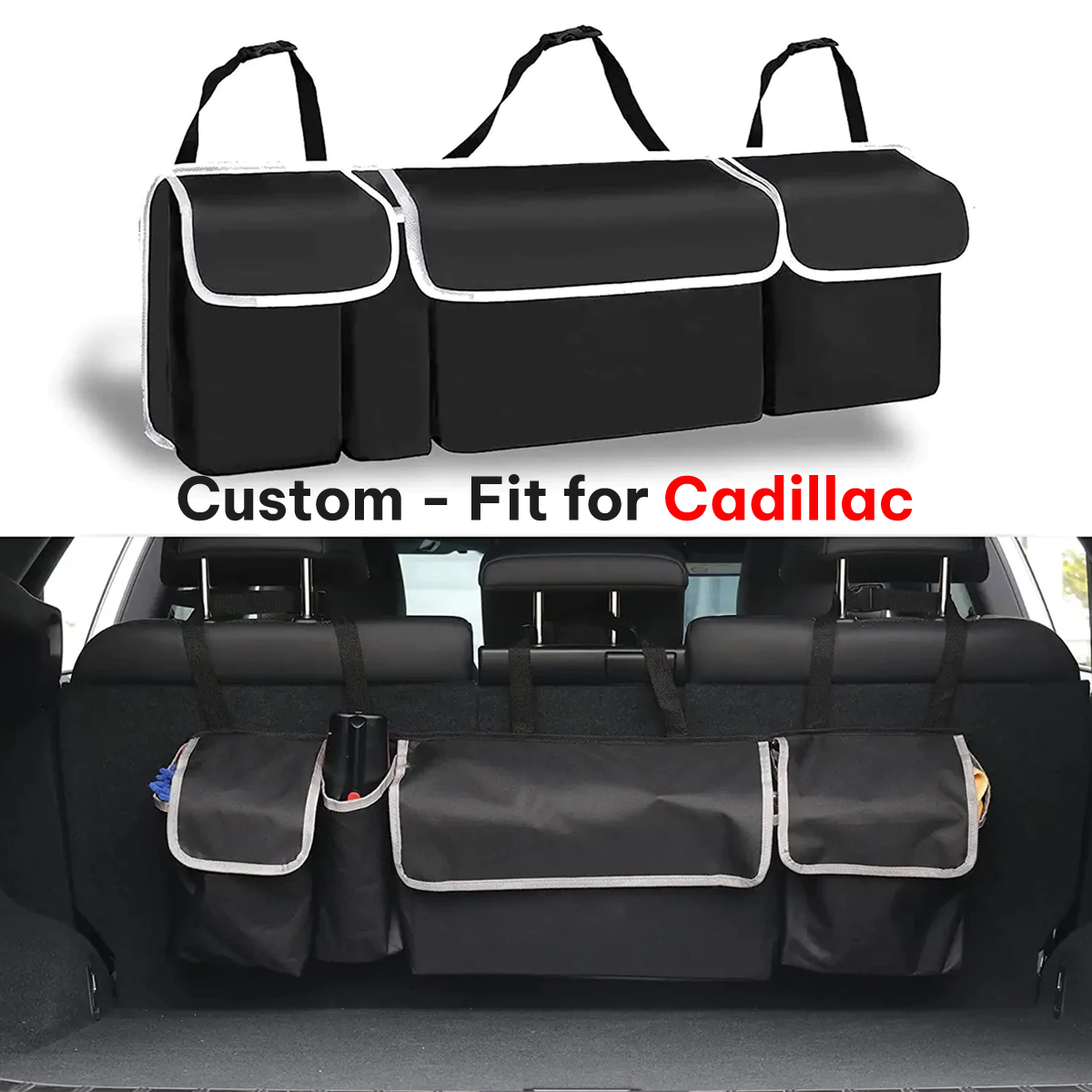 Car Trunk Hanging Organizer, Custom-Fit For Cadillac, Foldable Car Trunk Organizer Maximizing Your Trunk Space DLCA239 - Delicate Leather