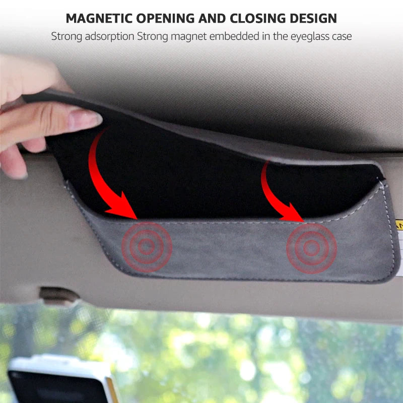 Premium Car Glasses Holder Case - Sunglasses and Eyeglasses Organizer for Car Sun Visor - Glasses Storage Solution - Delicate Leather