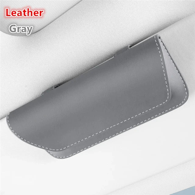 Premium Car Glasses Holder Case - Sunglasses and Eyeglasses Organizer for Car Sun Visor - Glasses Storage Solution - Delicate Leather