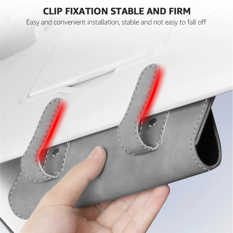 Premium Car Glasses Holder Case - Sunglasses and Eyeglasses Organizer for Car Sun Visor - Glasses Storage Solution - Delicate Leather