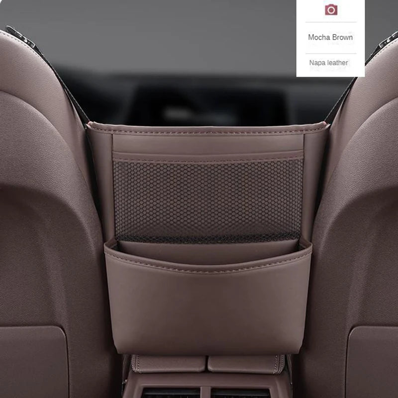 Car Handbag Holder Between Seats - Multifunctional Leather Auto Seat Middle Storage Bag