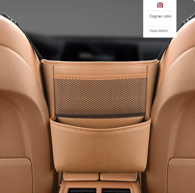 Car Handbag Holder Between Seats - Multifunctional Leather Auto Seat Middle Storage Bag