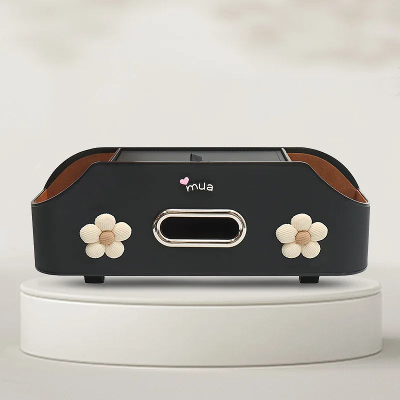 Car Seat Back Storage Rack - Cute Multifunctional Storage Box with Water Cup Holder and Tissue Box - Delicate Leather