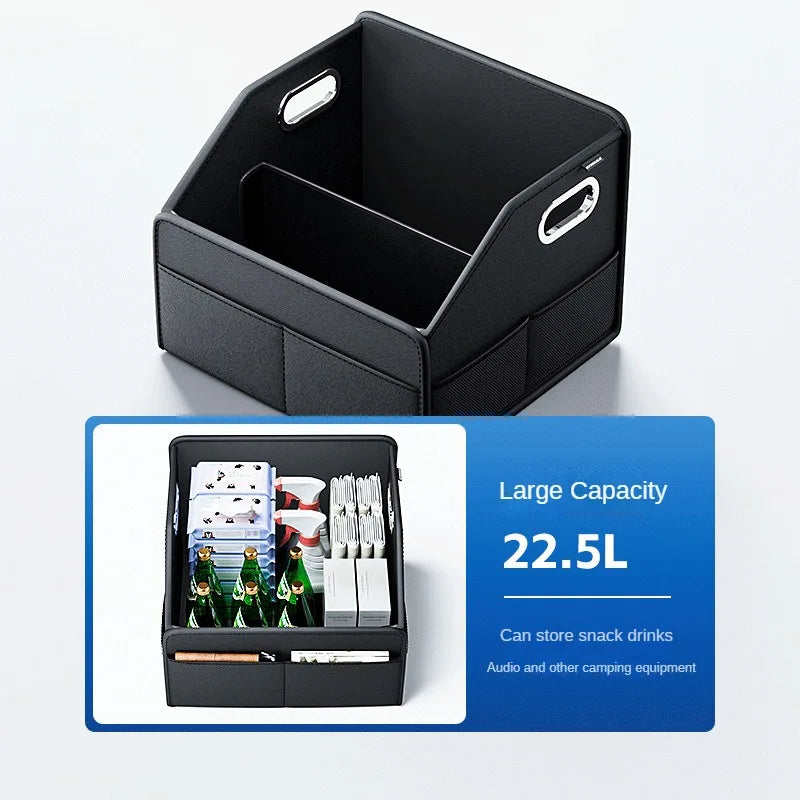 Car Trunk Organizer Storage Box - PU Leather Folding Collapsible Cargo Boot Organizer - Delicate Leather