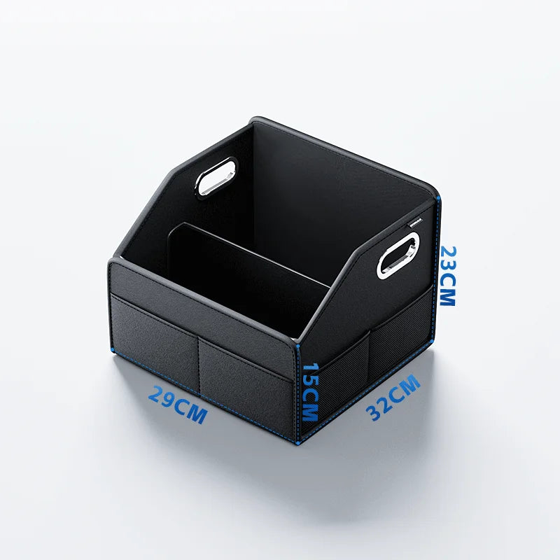 Car Trunk Organizer Storage Box - PU Leather Folding Collapsible Cargo Boot Organizer - Delicate Leather