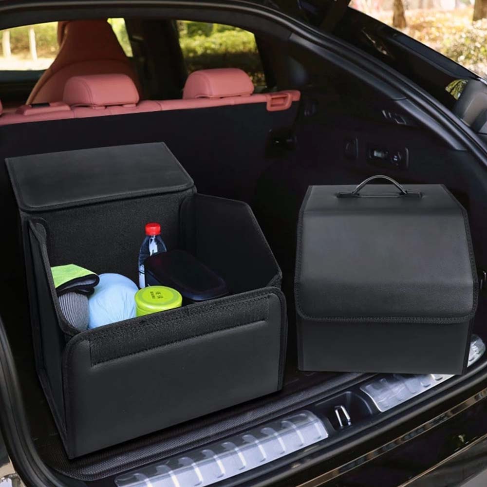 Foldable Trunk Storage Luggage Organizer Box, Custom For Cars, Portable Car Storage Box Bin SUV Van Cargo Carrier Caddy for Shopping, Camping Picnic, Home Garage, Car Accessories MS12996 - Delicate Leather