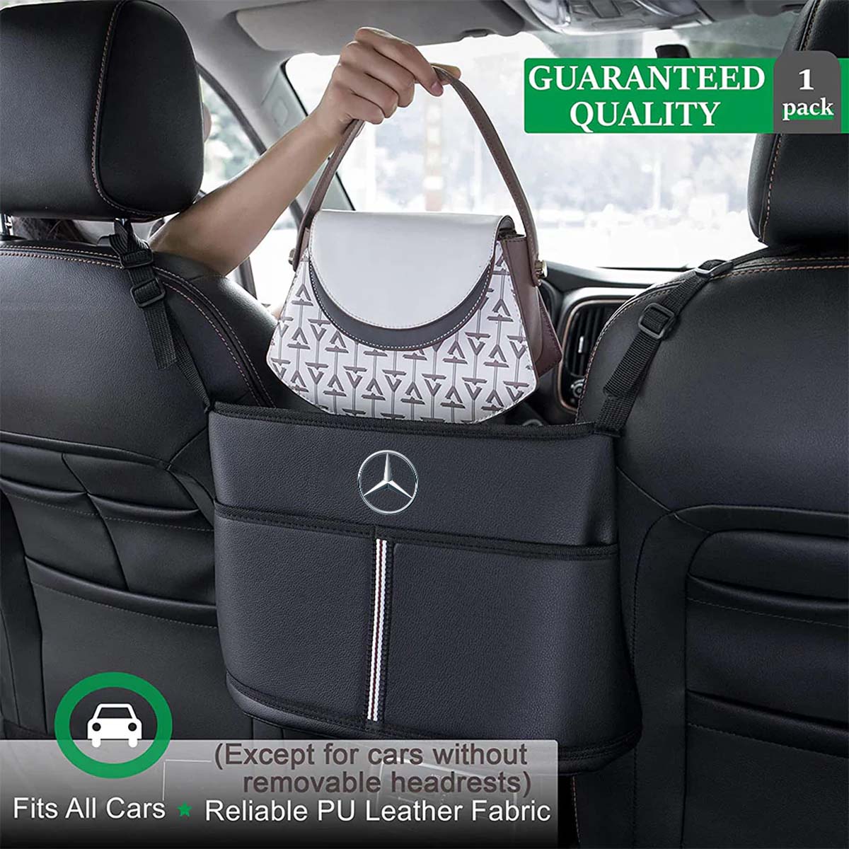 Car Purse Holder for Car Handbag Holder Between Seats Premium PU Leather, Auto Driver Or Passenger Accessories Organizer, Hanging Car Purse Storage Pocket Back Seat Pet Barrier MB11991 - Delicate Leather