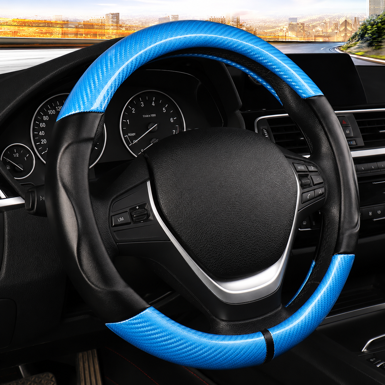 Luxury Leather & Carbon Fiber Steering Wheel Cover – Universal 37–38cm Anti-Slip Grip - Delicate Leather