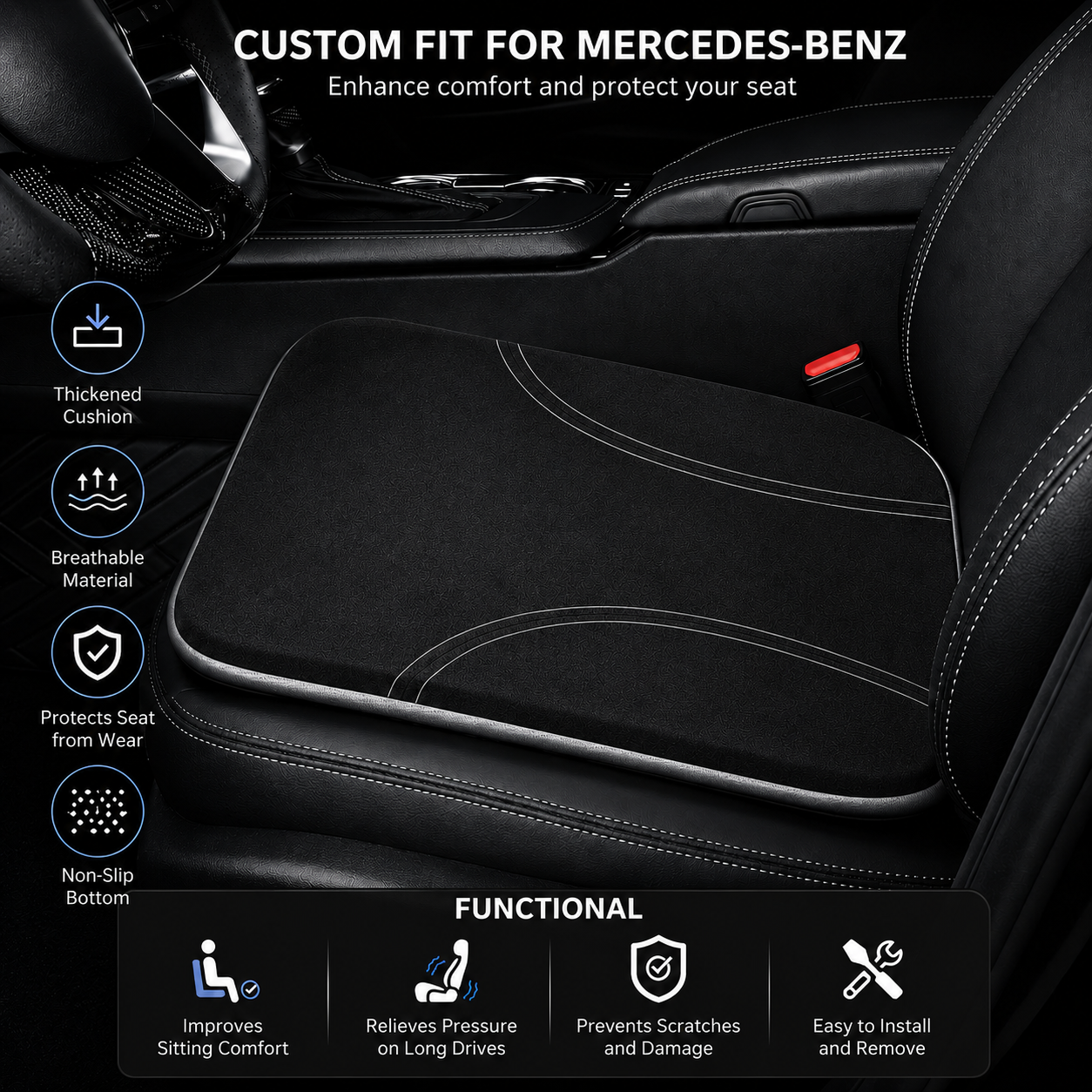 Acura Memory Foam Car Seat Cushion – Height-Boosting Comfort Seat Pad, Custom Fit Interior Accessory - Delicate Leather