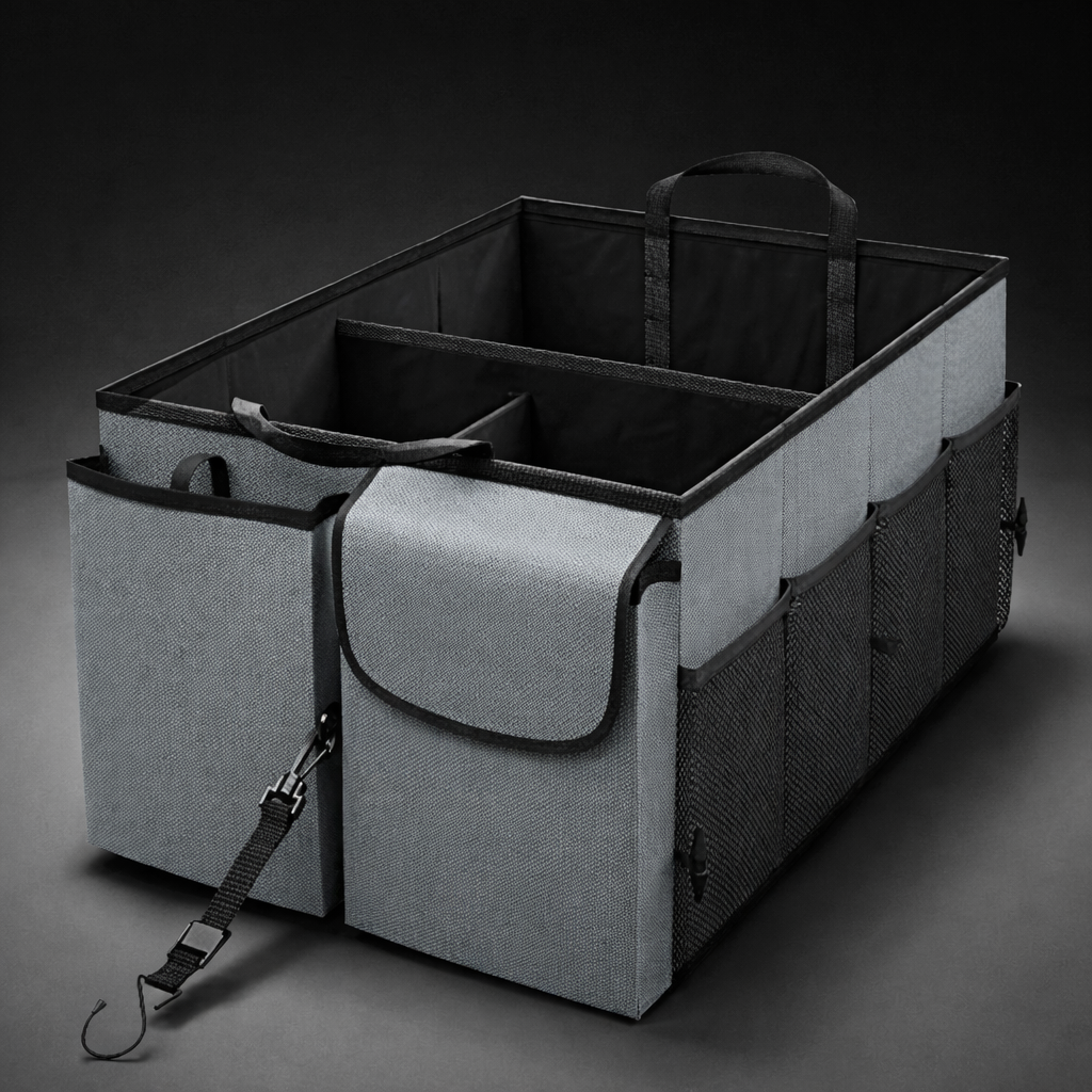Car Trunk Organizer - Collapsible, Custom fit for All Cars, Multi-Compartment Automotive SUV Car Organizer for Storage w/ Adjustable Straps - Car Accessories for Women and Men JG12993 - Delicate Leather