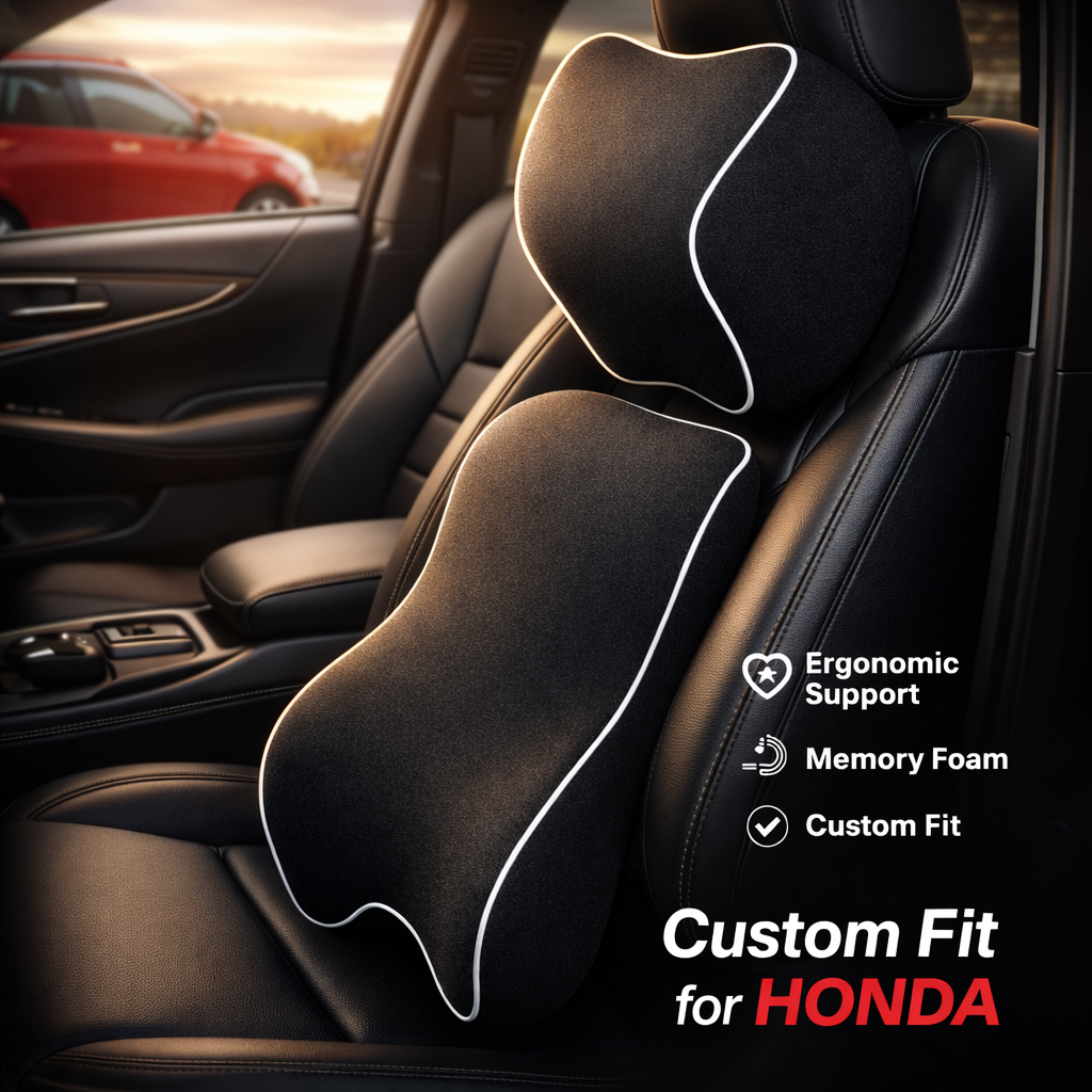 Lumbar Support Cushion for Car and Headrest Neck Pillow Kit, Custom For Cars, Ergonomically Design for Car Seat, Car Accessories HA13983 - Delicate Leather