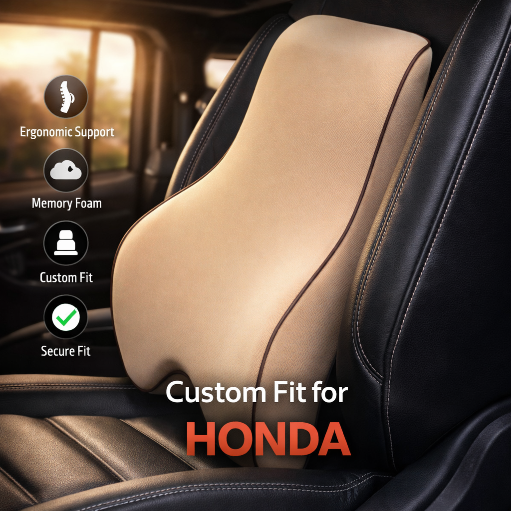 Lumbar Support Cushion for Car and Headrest Neck Pillow Kit, Custom For Cars, Ergonomically Design for Car Seat, Car Accessories HA13983 - Delicate Leather