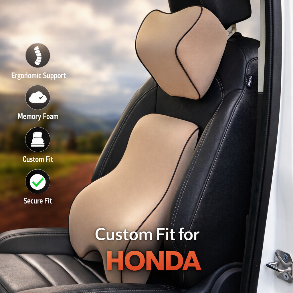 Lumbar Support Cushion for Car and Headrest Neck Pillow Kit, Custom For Cars, Ergonomically Design for Car Seat, Car Accessories HA13983 - Delicate Leather