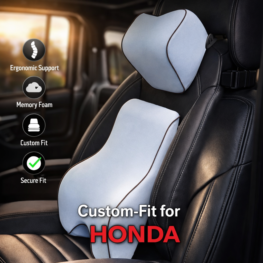 Lumbar Support Cushion for Car and Headrest Neck Pillow Kit, Custom For Cars, Ergonomically Design for Car Seat, Car Accessories HA13983 - Delicate Leather